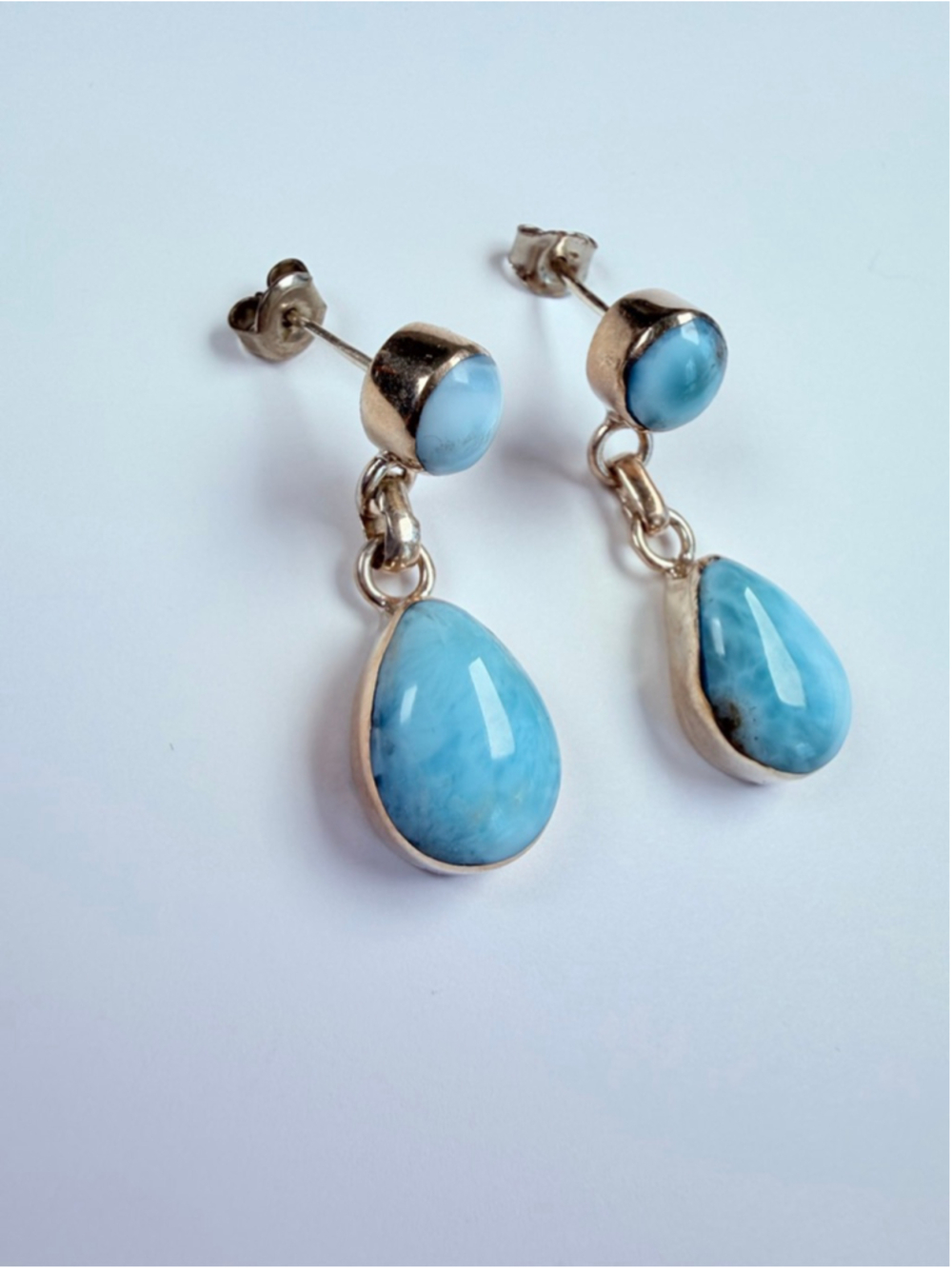 Natural 16.6 CT Larimar Caribbean Blue Sterling Silver 925 Dangle Earrings 1.3" - Picture 5 of 9
